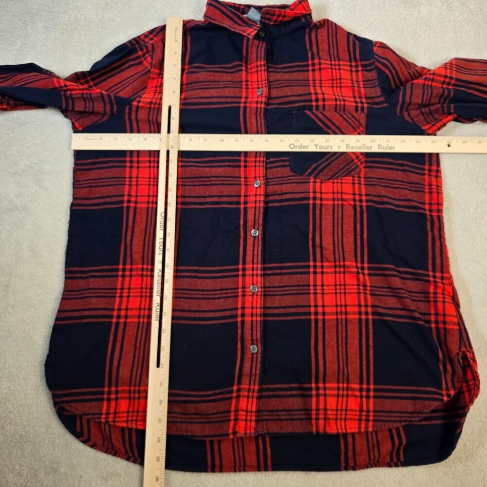 Old Navy Flannel Shirt Women Extra Large Tall Red Blue Plaid Button Up Tartan - Picture 6 of 11